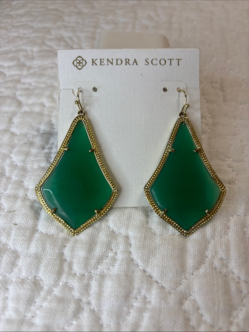 Kendra Scott Green Gold-Trim Elle Drop Earrings